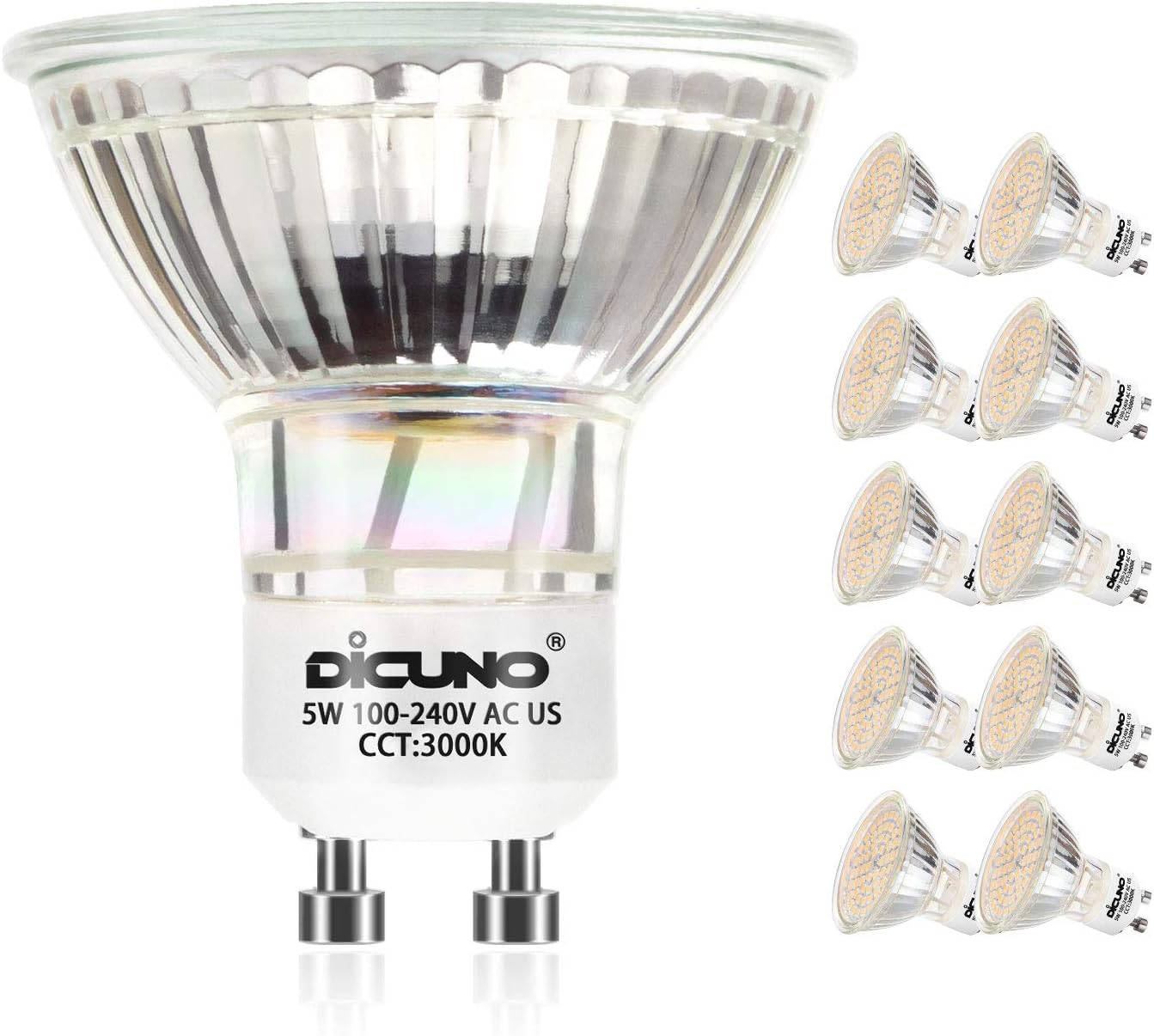 Dicuno GU10 LED Bulb, 5W 500LM, Warm White 3000K, MR16 Spotlight, 220V Non-Dimmable, 120&deg; Beam Angle, Pack of 6