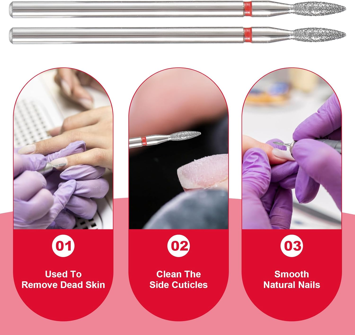 10 Pcs Flame Bit for Nail Drill Professional Cuticle Nail Drill Bits with Case for Dead Skin 3/32'' Nails Dry Manicure Pedicure Shape Remove Nails Salon Tools Manicurist Home Red Stainless Steel