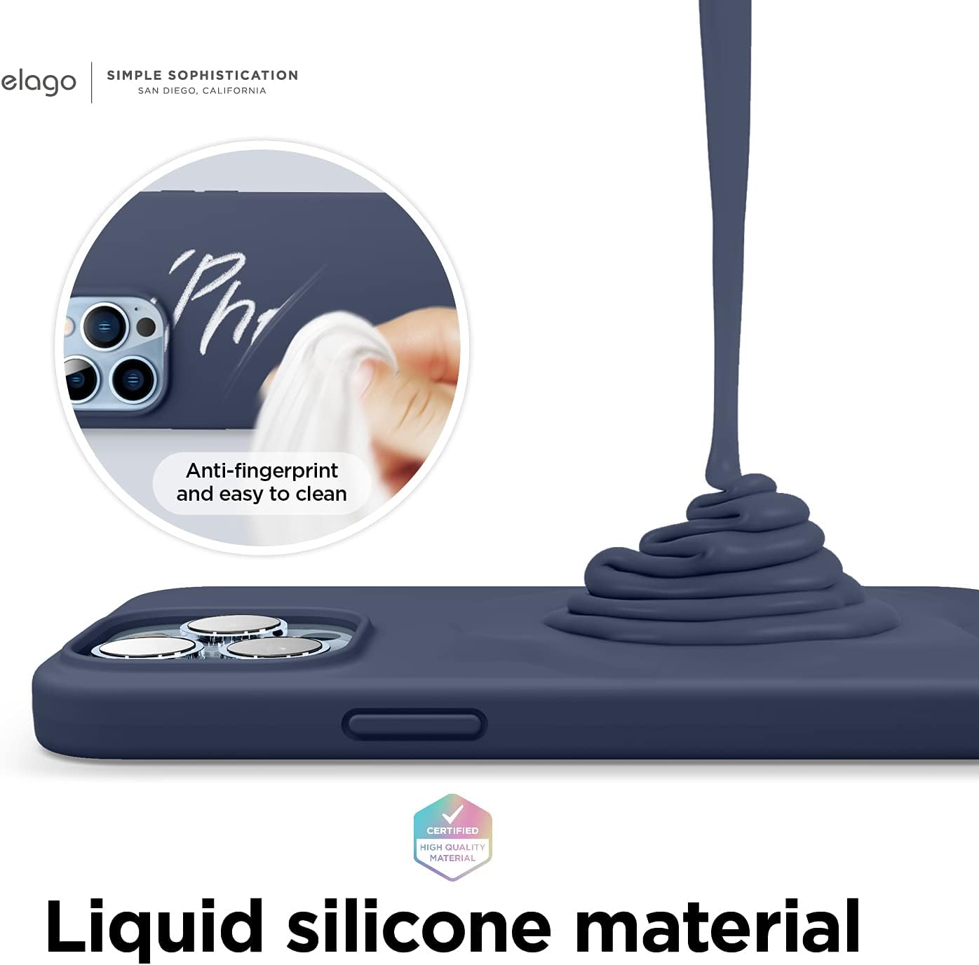 Elago Liquid Silicone Case Compatible with Iphone 13 Pro Case (6.1"), Premium Silicone, Full Body Protection - 3 Layer Shockproof Phone Cover, Anti-Scratch Soft Microfiber Lining (Jean Indigo) - Black image number 5