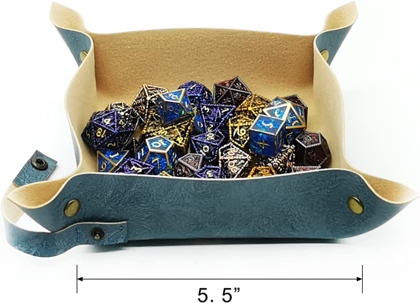 HAOMEJA DND Dice Tray & Bag with Button - Role Playing Dice Tray & Bag for Leather Dice, Jewelry, Coins & Small Accessories (Blue) image number 6