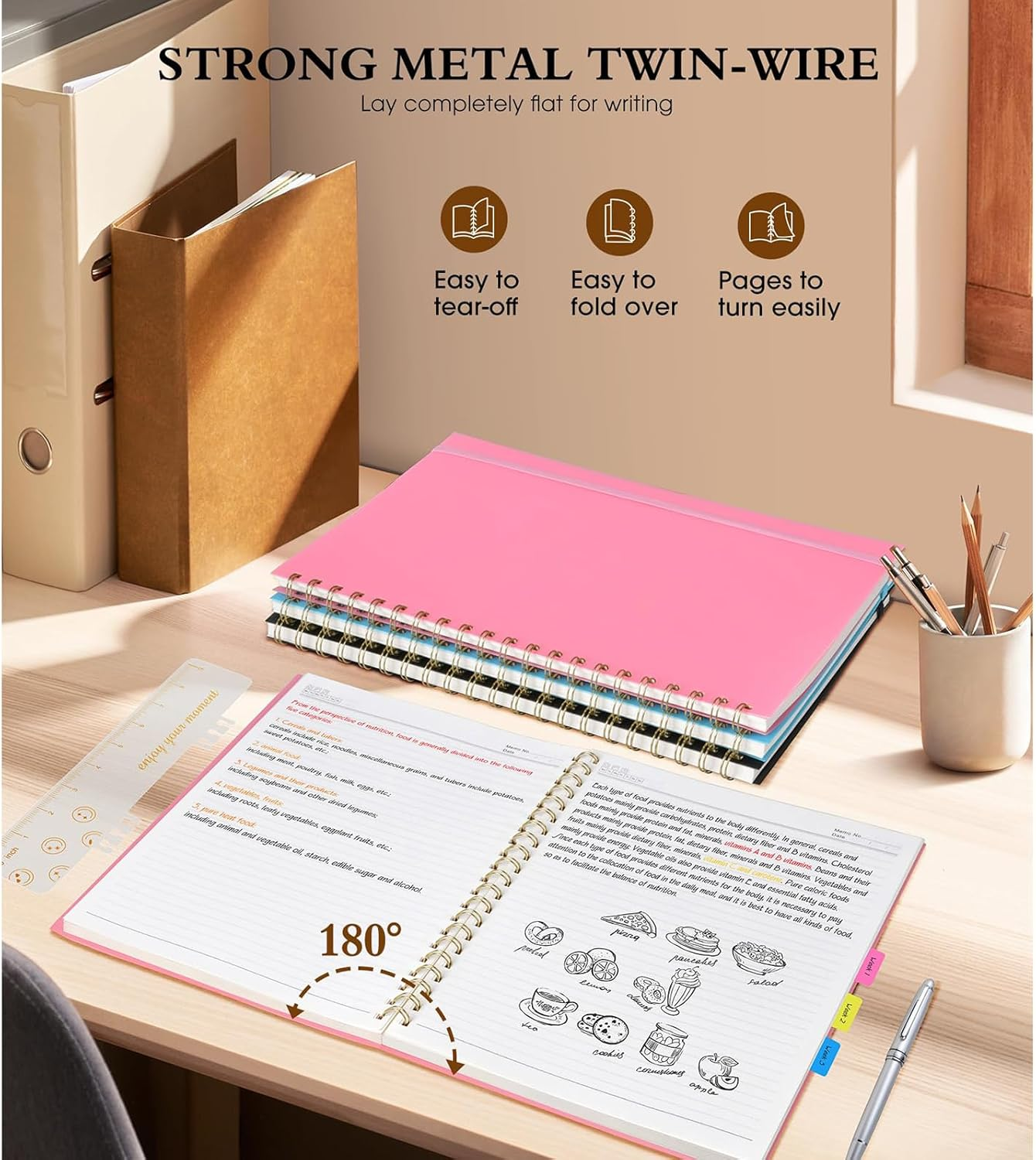 Gemuity A4 Spiral Notebook 8.5 X 11 Inch &ndash; 110 Pages 100 GSM High-Quality Paper, with Transparent Ruler, Durable Plastic Cover & Expandable Inner Pocket for Study/Office Use - Black image number 4