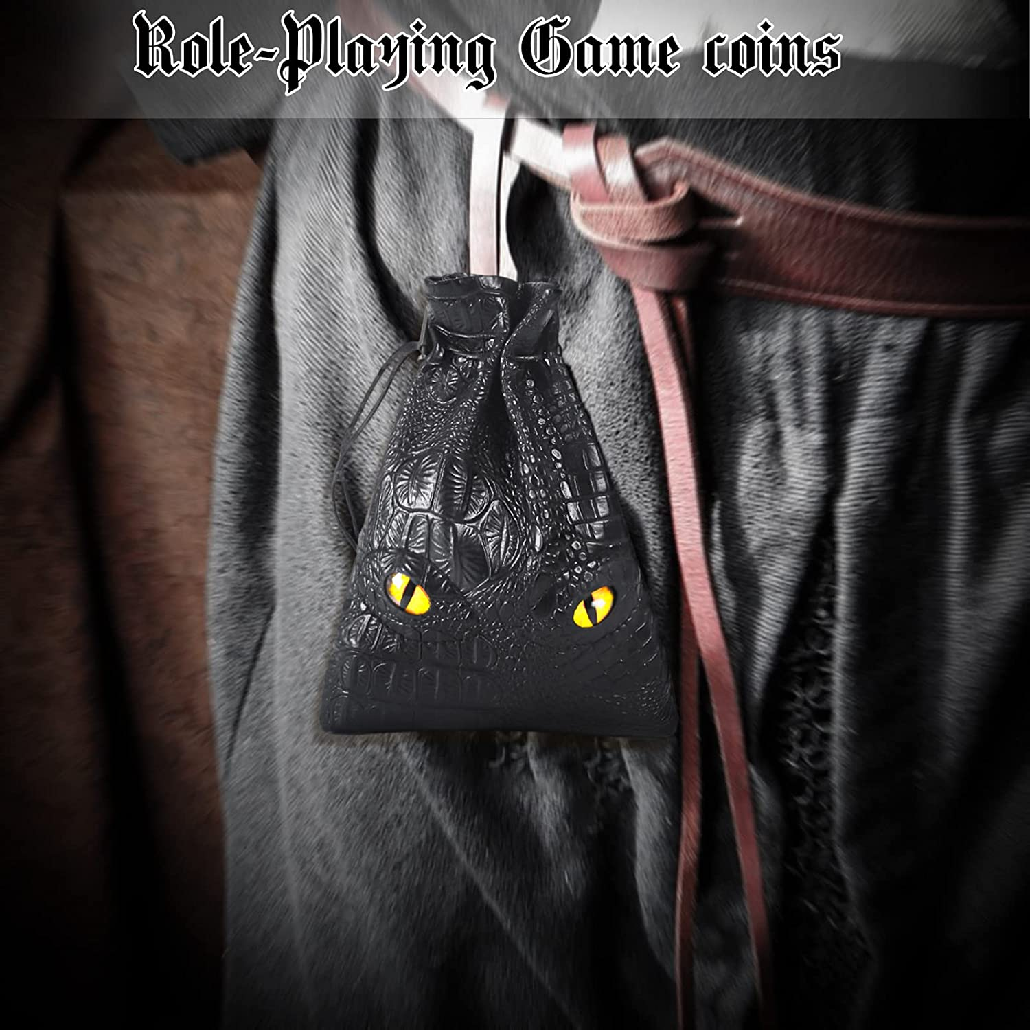 50 PCS Metal DND Coins with PU Leather Bag, Fantasy Gold Coins for Board Games, Game Tokens for Tabletop RPG Games, Black Dragon Bag D and D Coins Collection, Mid-Century Retro Gaming Accessories image number 5