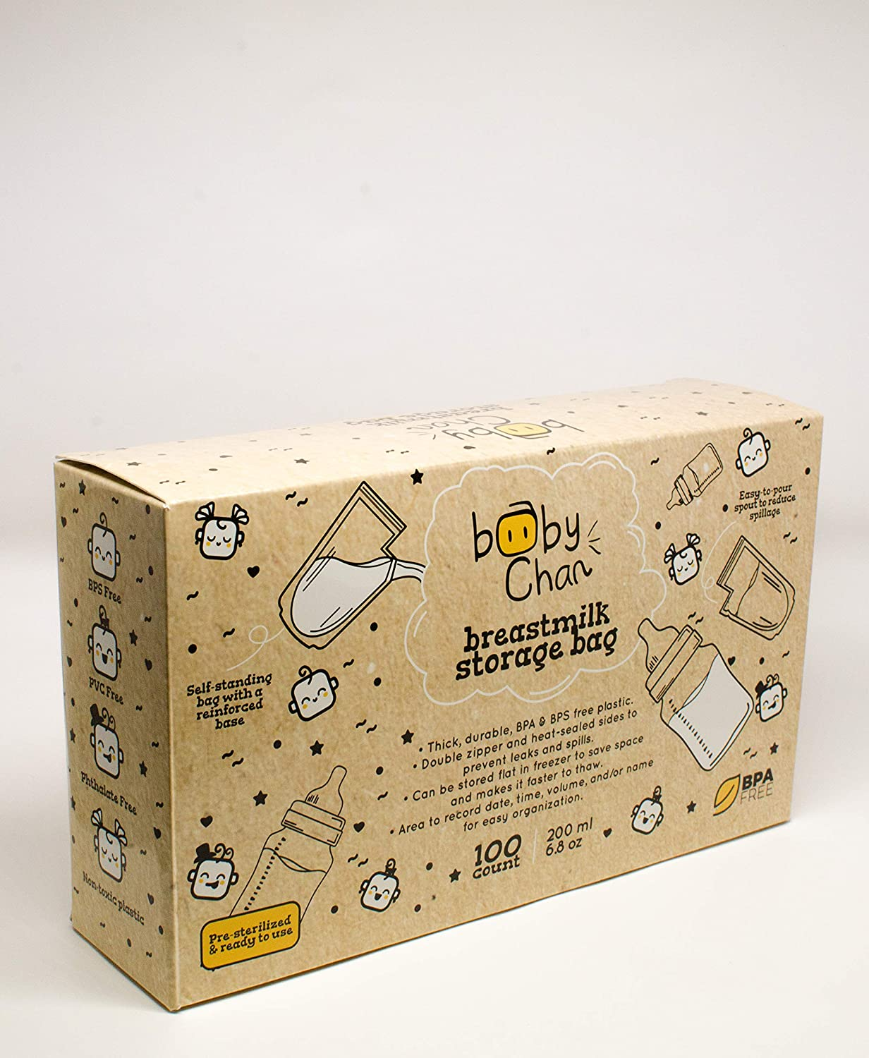 Baby Chan Breast Milk Storage Bags,100Pk 200 Ml (Convenient Pour Spout, Pre-Sterilised and BPA Free) image number 5