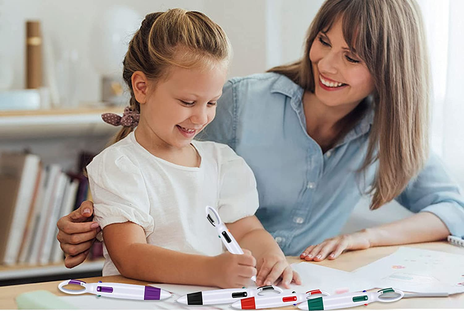 Abaokai 4 Pack 1.0 Mm 4-In-1 Shuttle Pens Retractable with Carabiner Keychain on Top, 4-Color Retractable Multicolor Ballpoint Pens for Office School Supplies Students Children Gift image number 3