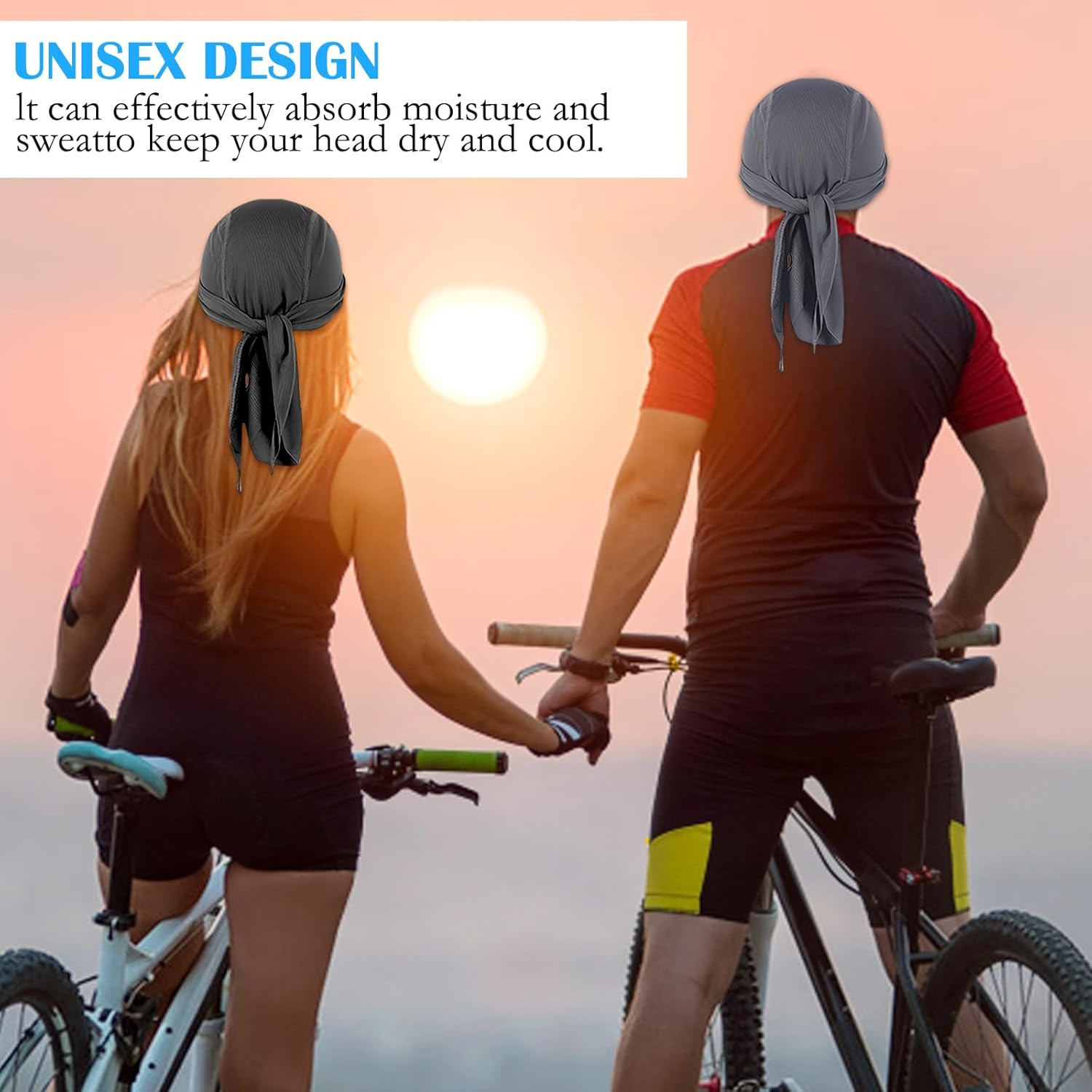 TNSLAND Pack of 2 Sports Bandana Cap, Quick-Drying, Durag Men'S Bandana, Men'S Women'S Running Hat, Men'S Headscarf, Summer Hat for Cycling, Climbing, Running, Gym, Black, Grey, Multicoloured, 48-56 image number 1