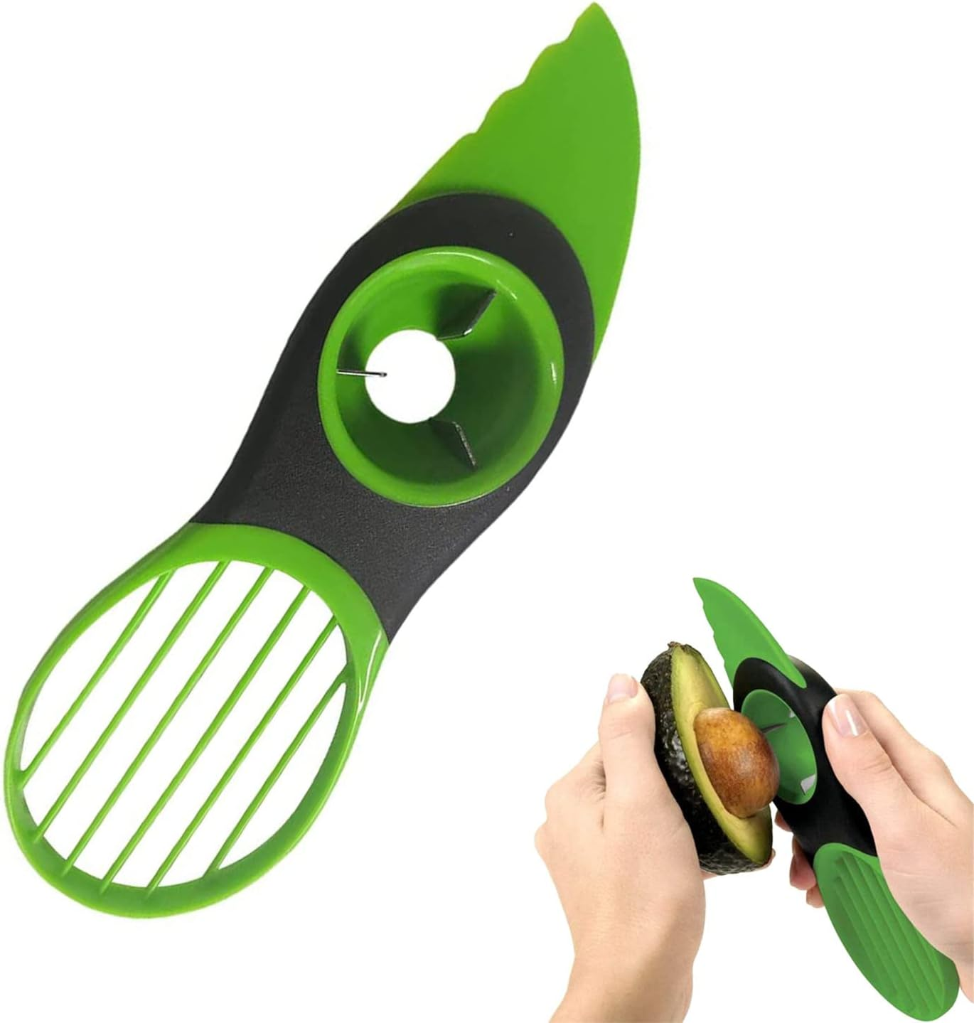 Avocado Cutter, Avocado Cutter 3 in 1, Shea Corer Butter Fruit Peeler Cutter Pulp Separator Plastic Knife Kitchen Vegetable Tools Kitchen Gadgets (Green) image number 4