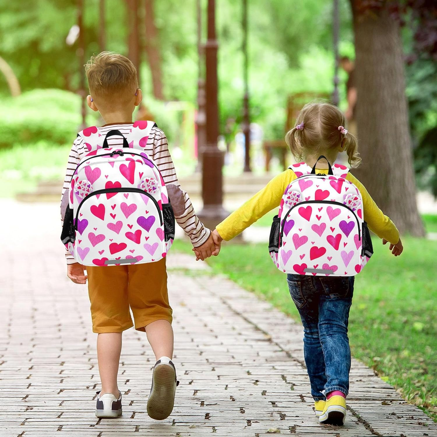 Valentine Hearts Red Kids Backpacks for Toddlers Rainbow Cute Girls School Backpacks for Boys S 7L image number 3