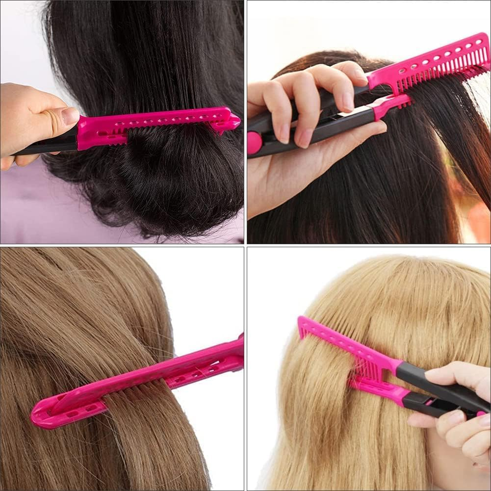 V-Shaped Straight Comb, 2Pcs Flat Salon Hair Brush Styling Comb, DIY Straightening Iron, Color A - Color B image number 4