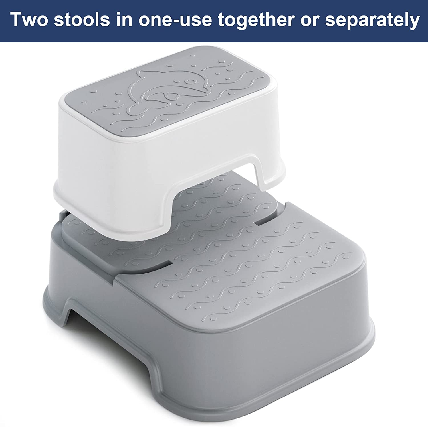 Toddler Step Stool (2 Packs,Grey),2 Step Stool for Bathroom,Kids Step Stool for Potty Training,Toilet Stool, Slip Resistant - Grey - 2 Packs image number 3