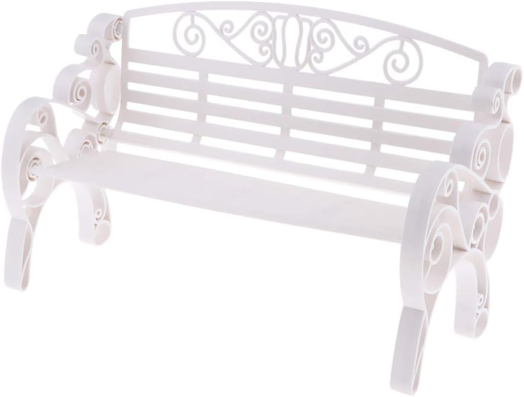 F Fityle Dollhouse Furniture 1:6 Scale Miniature Modern Styled Garden Patio Park Bench Garden Decor - White, as Described image number 6