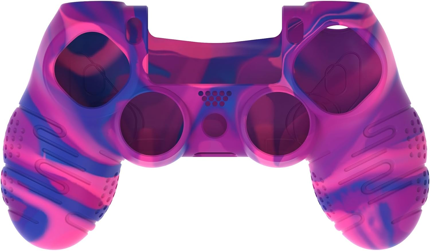Playvital Line & Dot Pink & Purple & Blue Silicone Cover Skin for Ps4 Controller, Anti-Slip Soft Protector Case Cover with Thumb Grip Caps