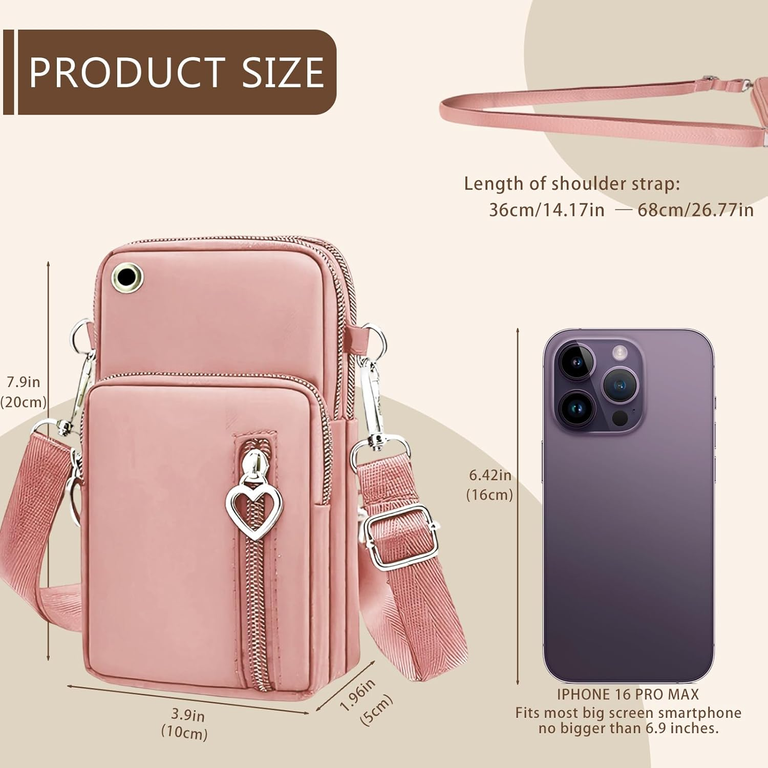 Women'S Nylon Crossbody Phone Bag, Small Cellphone Purse Cute with Zipper &ndash; Multi-Function Travel Handbag, Phone Wallet for Women, Soft Water-Resistant, Suitable for Phone PM (Pink) image number 1