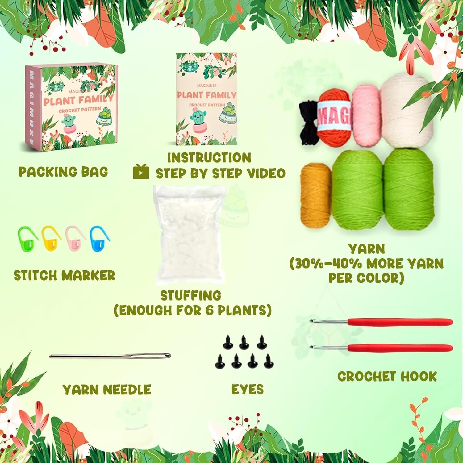SENIURIS Crochet Kits for Starters, Crochet Beginners Knitting Crochet Kits with 6 Pack Hanging Potted Plants Family. image number 2