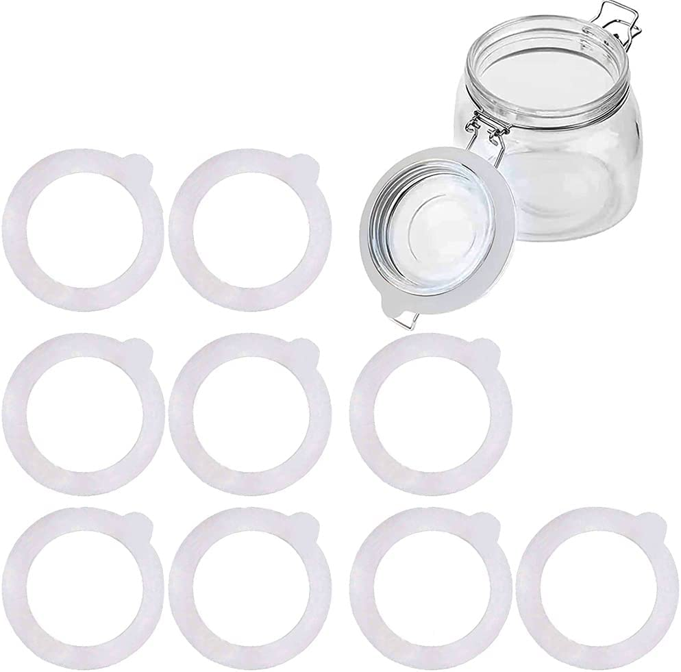 Silicone Replacement Gasket, Airtight Rubber Seals Rings for Mason Jar Lids, Leak-Proof Canning Silicone Fitting Seals for Glass Clip Top Jars (White, 10Pcs)