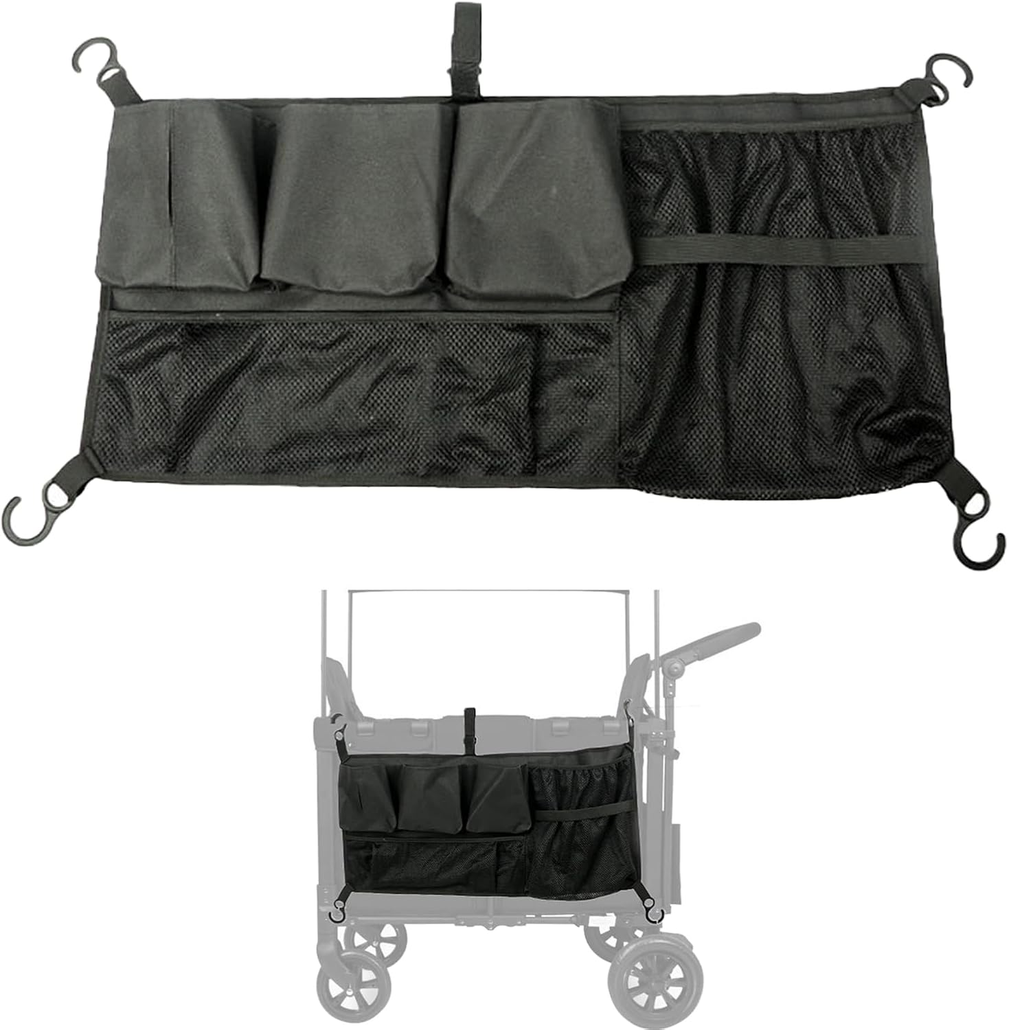 Stroller Wagon Cargo Net,Compatible with Wonder-Fold All W-Series Models, Large Capacity Mesh Cargo Storage Net with Sorting Pockets, Large Capacity Mesh Cargo Storage Net,Black image number 5