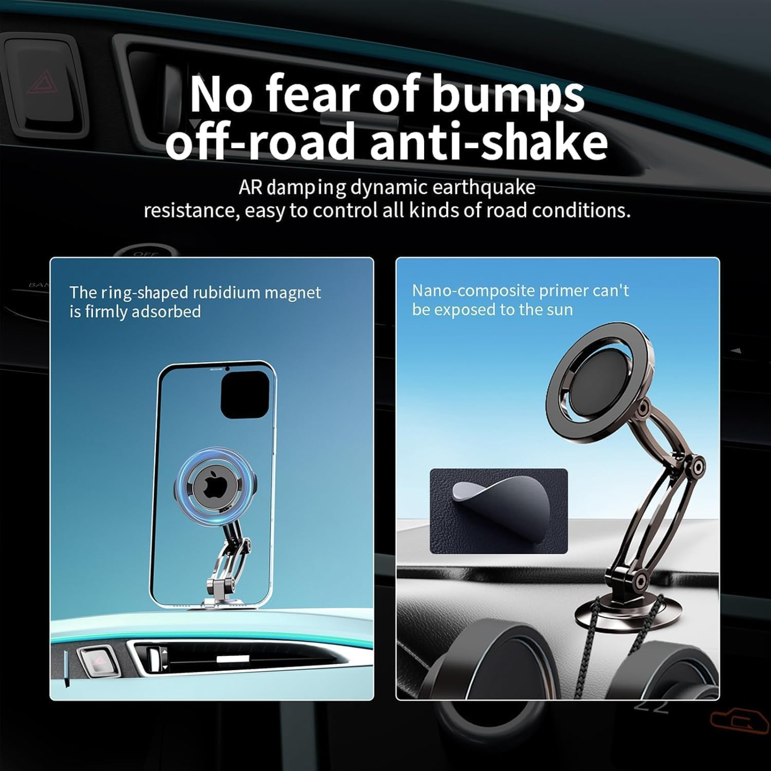 RUNGOS 1080&deg;Rotatable for Magsafe Car Mount [Strong N54 Magnet] [3 Universal Ball Robotic Arm] Indestructible Adjustable Collapsible Magnetic Car Mount Phone Holder for Dashboard Windshield Desk Etc. image number 5
