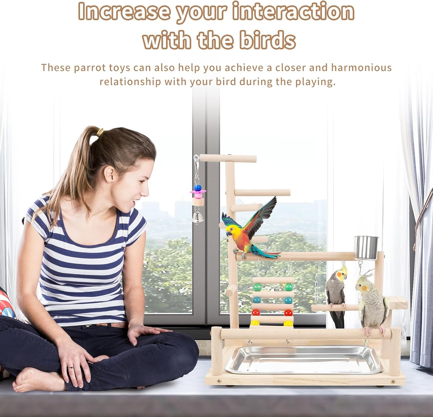 Bird Playstand Cockatiels Playground Perch Stand Parrot Play Gym for Parakeets Conures Parrotlets and Finches, Easy Assembly Includes Colorful Toys and Perch 1Ladder with Platform