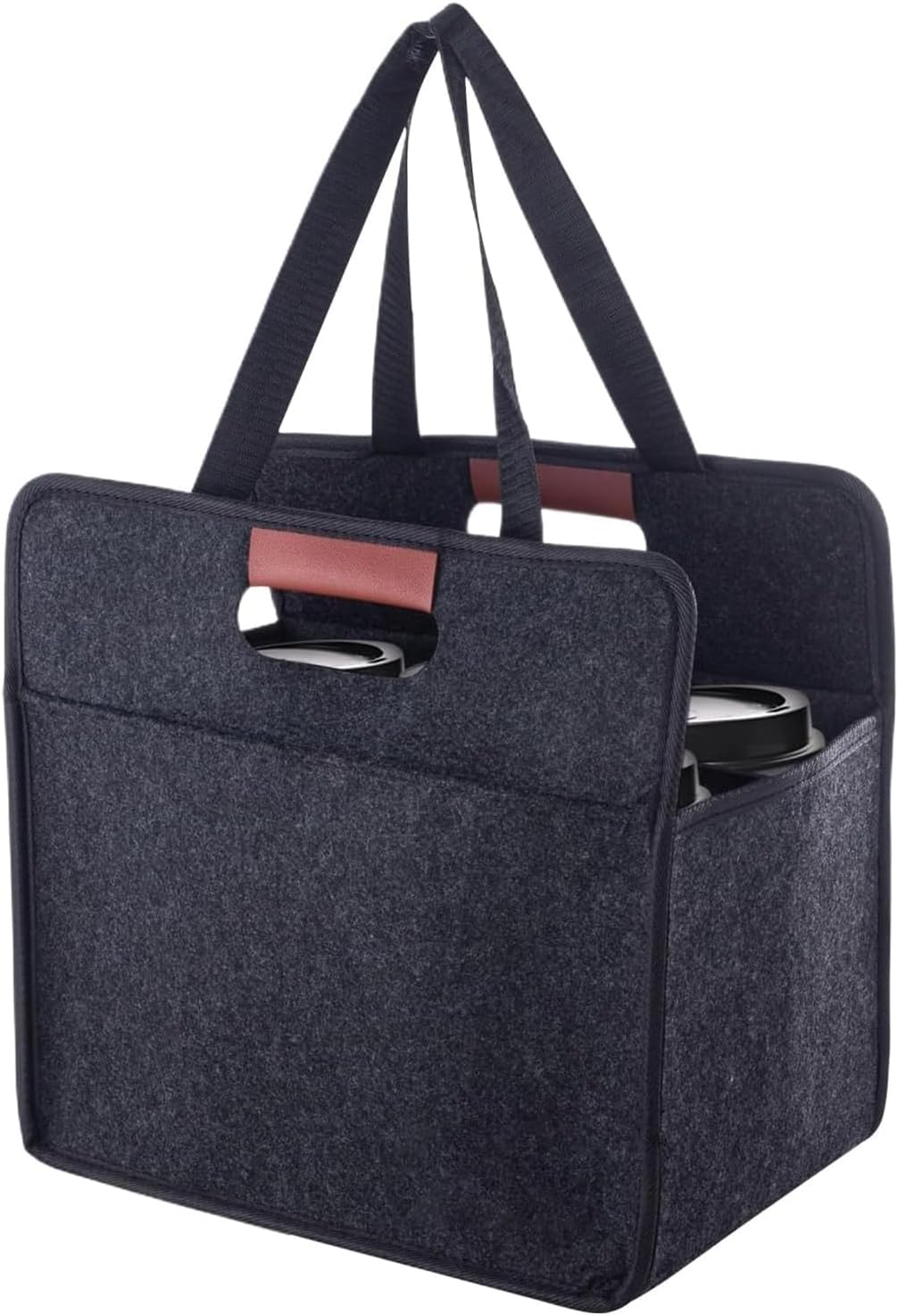 Folding Drink Carrier, Reusable Portable Coffee Cup Holder Bag with Handle for 2/4/6 Cups, Travel, Delivery, Commuting & Outdoor Activities (4 Cups)