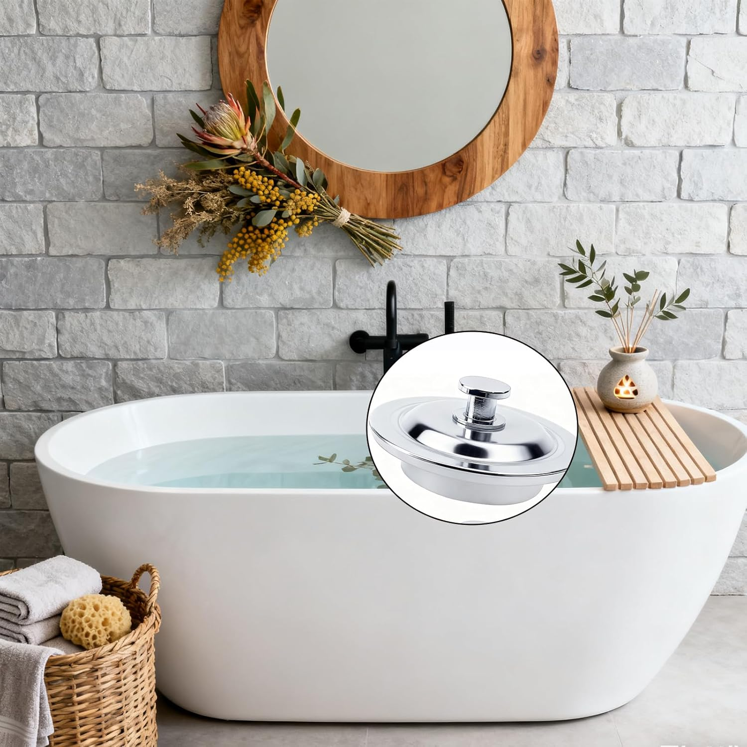 Loimon Universal Drain Plug 42-44Mm, Stainless Steel Bath Sink Stopper with Silicone Seal - Basin Waste Plug Replacement for Kitchen Sink, Bathroom Vanity & Bathtub (2 Pack, White) image number 4