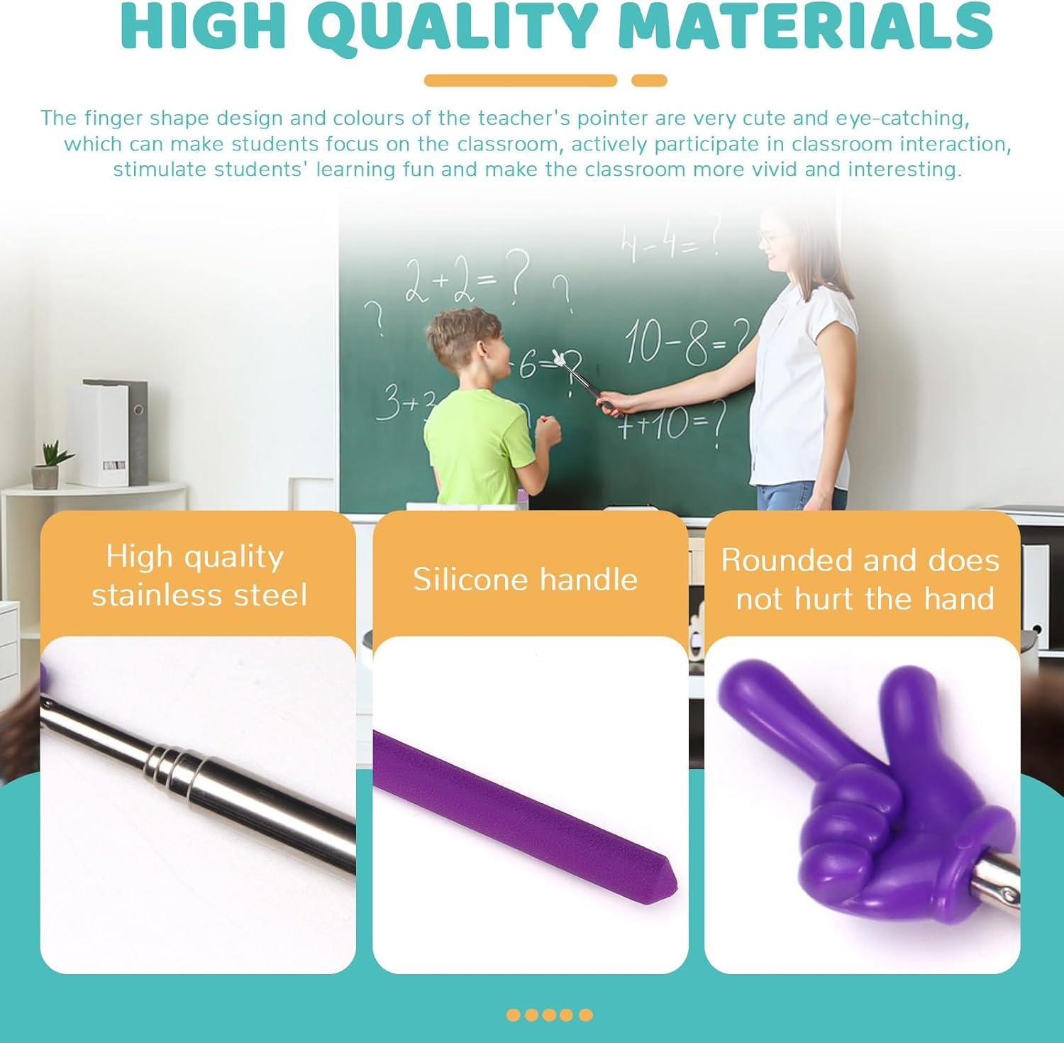 Bagentry 8 Pcs Teacher Pointer Stick for Classroom, Extendable Pointer Finger, Telescoping Hand Pointer, Retractable Pointing Stick Reading Aid for Presentation Whiteboard School Supplies