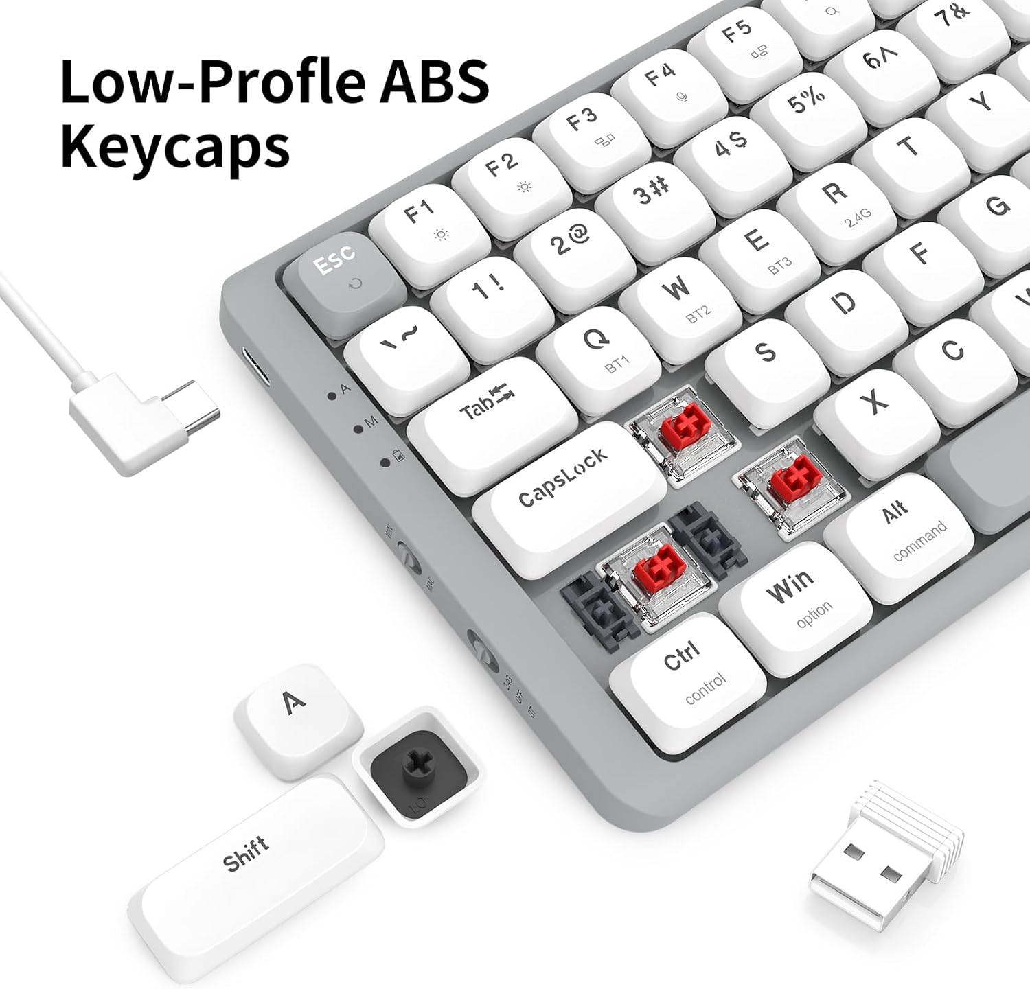 E-YOOSO Z-84 84 Keys Ultra-Slim Wireless Bluetooth/Usb Wired Mechanical Keyboard with White LED Backlit, Low-Profile G Mechanical Red Switch Compatible with Mac Windows image number 4