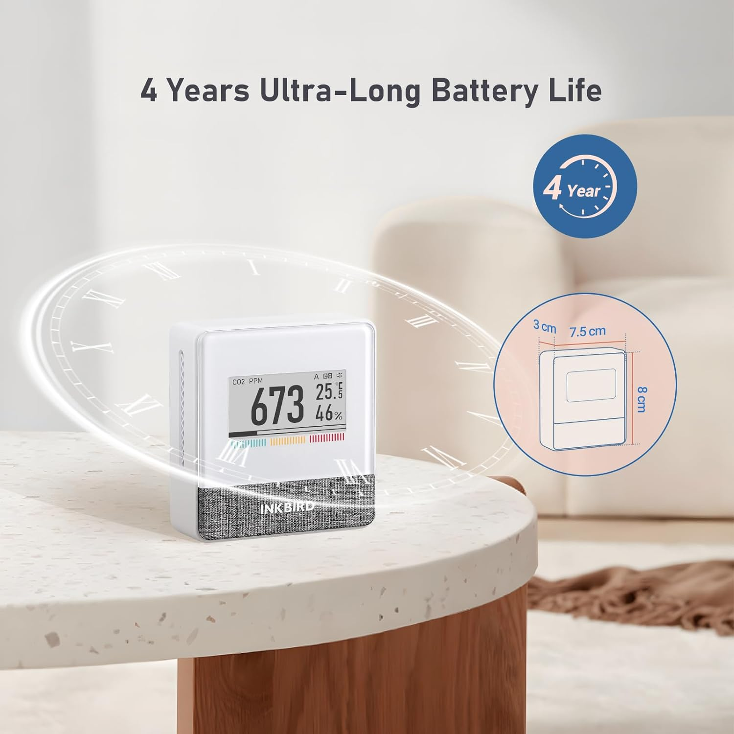 INKBIRD Smart Indoor Air Quality Monitor IAM-T1, Electronic Ink Display, CO2 Level Indication, App Monitor Temperature Relative Humidity Air Pressure, 4 Years Battery Life for Home Office School Cafe image number 6