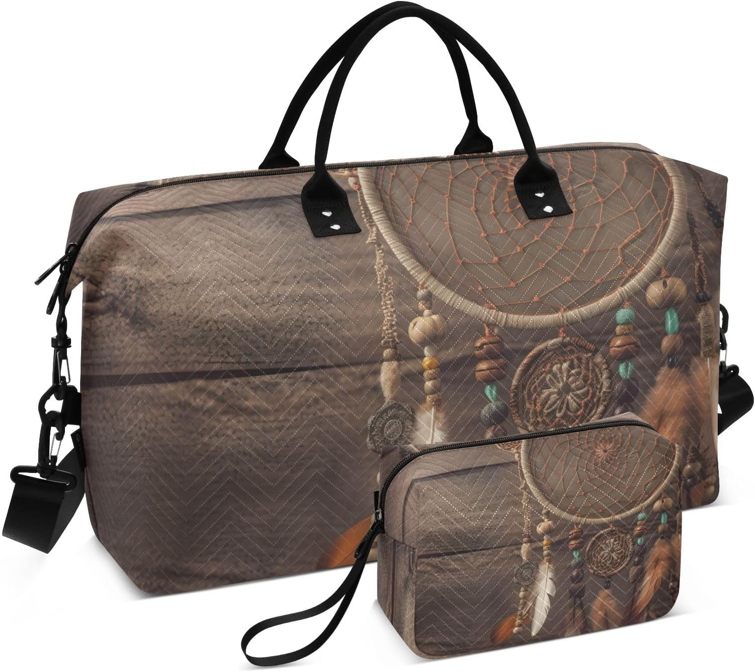 XYMZR Large Travel Duffel Bag, Dreamcatcher Feather Board Sports Tote Gym Bag, Shoulder Weekender Overnight Bag for Women Men, Carry on Luggage with Toiletry Bags, Multi-Colored, Multi-Colored