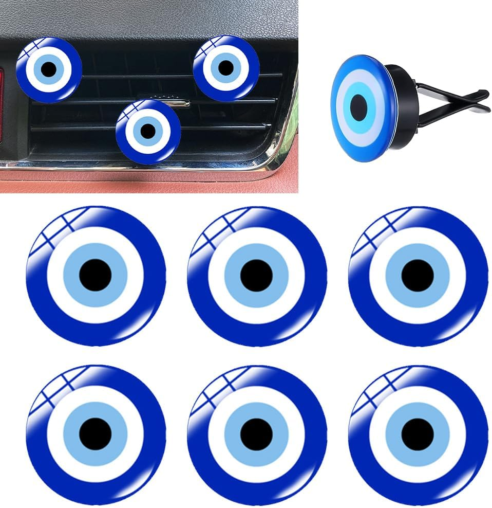Wangjue 6Pcs Evil Eye Air Vent Clips Car Air Fresheners Blue Turkish Interior Spiritual Accessories Decorations for Girls Women Men