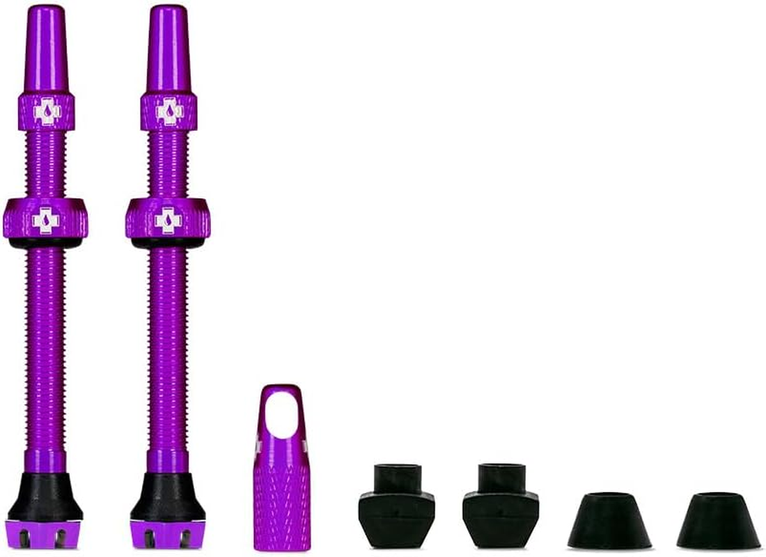 Muc-Off Tubeless Valves, Purple 60Mm - Dust Caps for Bikes with Valve Core Removal Tool - Presta Valve Caps for Tubeless Mtb/Road/Gravel Bikes