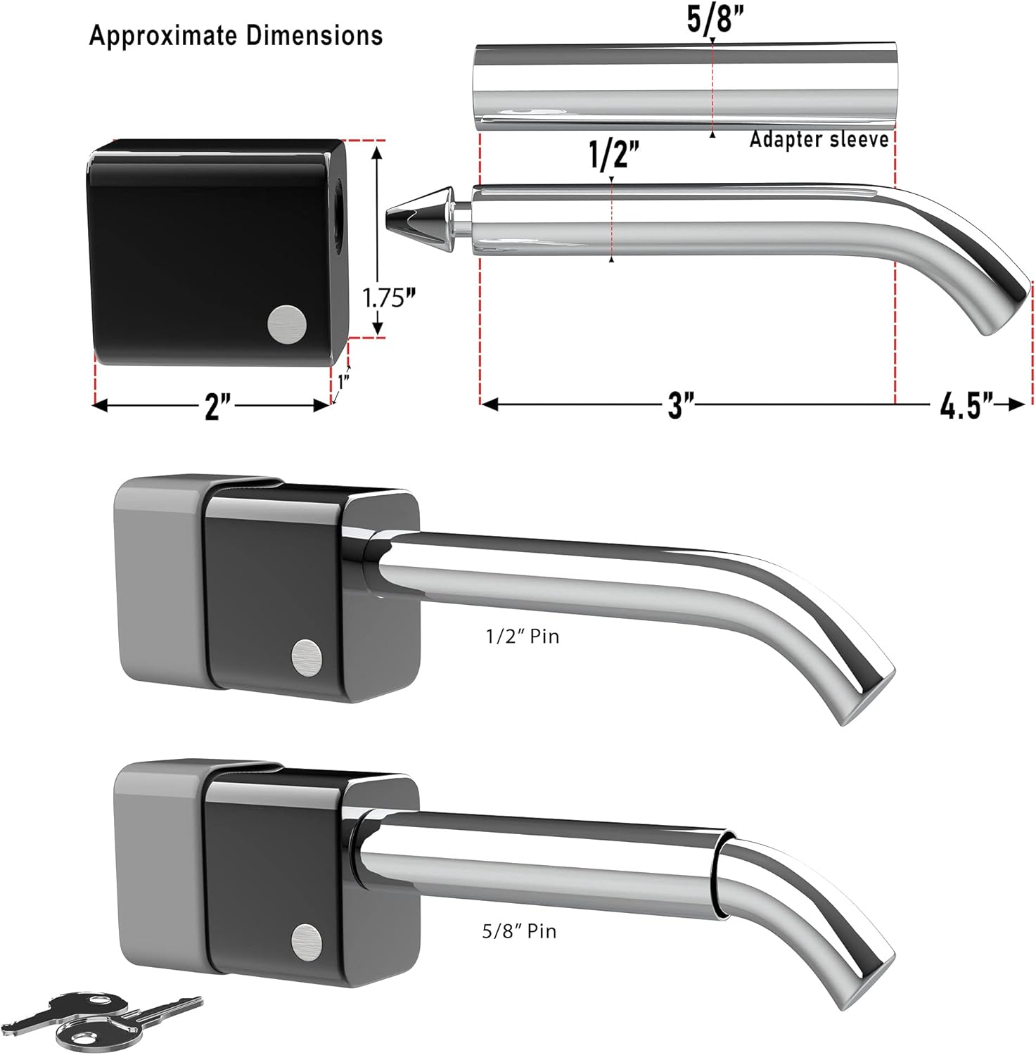 Oxgord Hitch Pin Lock Receiver Swivel Head with Adaptor Class 2 and Class 3 image number 2