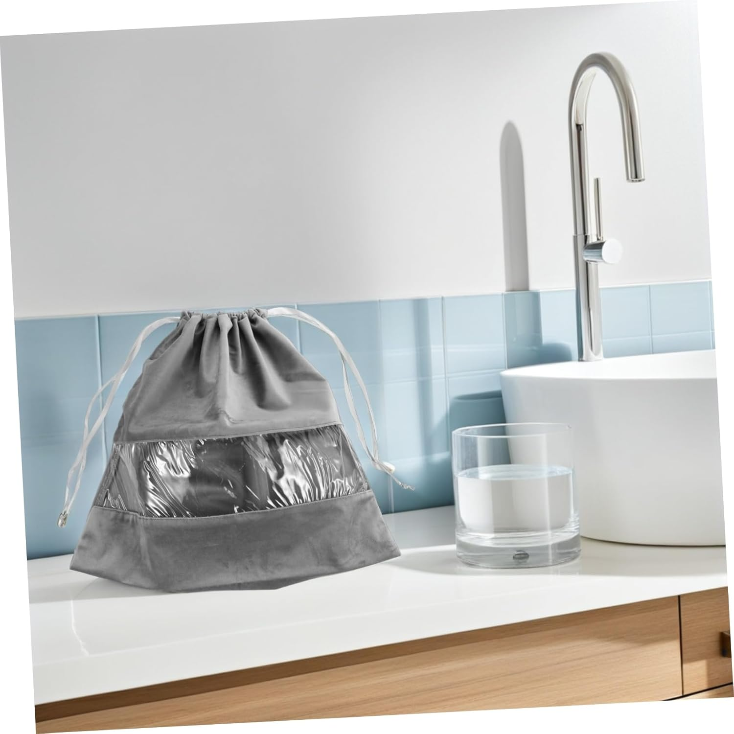 Healvian Dustproof Transparent Hair Dryer Bag with Drawstring Closure Storage Pouch for Travel and Home Organization Versatile for Hair Tools Clothes and Small Items Grey - Black image number 6