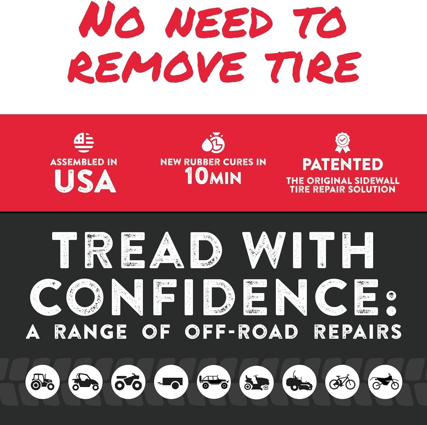 Gluetread 4X4 Sidewall Tire Repair Kit Full-Size | Sidewall Tire Patch Kit Puncture Repair Kit for Off-Road Vehicles | Improved Rubber Formula No Accelerator Needed 10 Minutes Curing Time image number 2