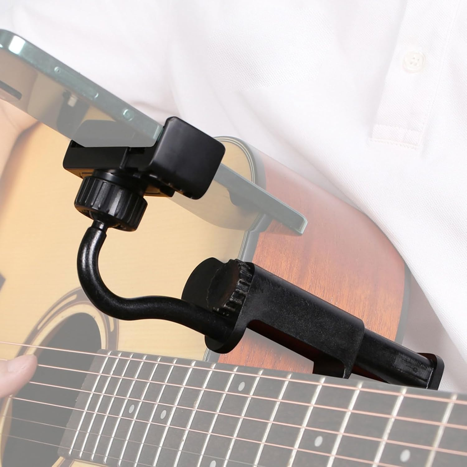 POENVFPO Guitar Phone Holder, Adjustable & Rotatable, Suitable for Smart Phones & Necks of Stringed Instruments, Black