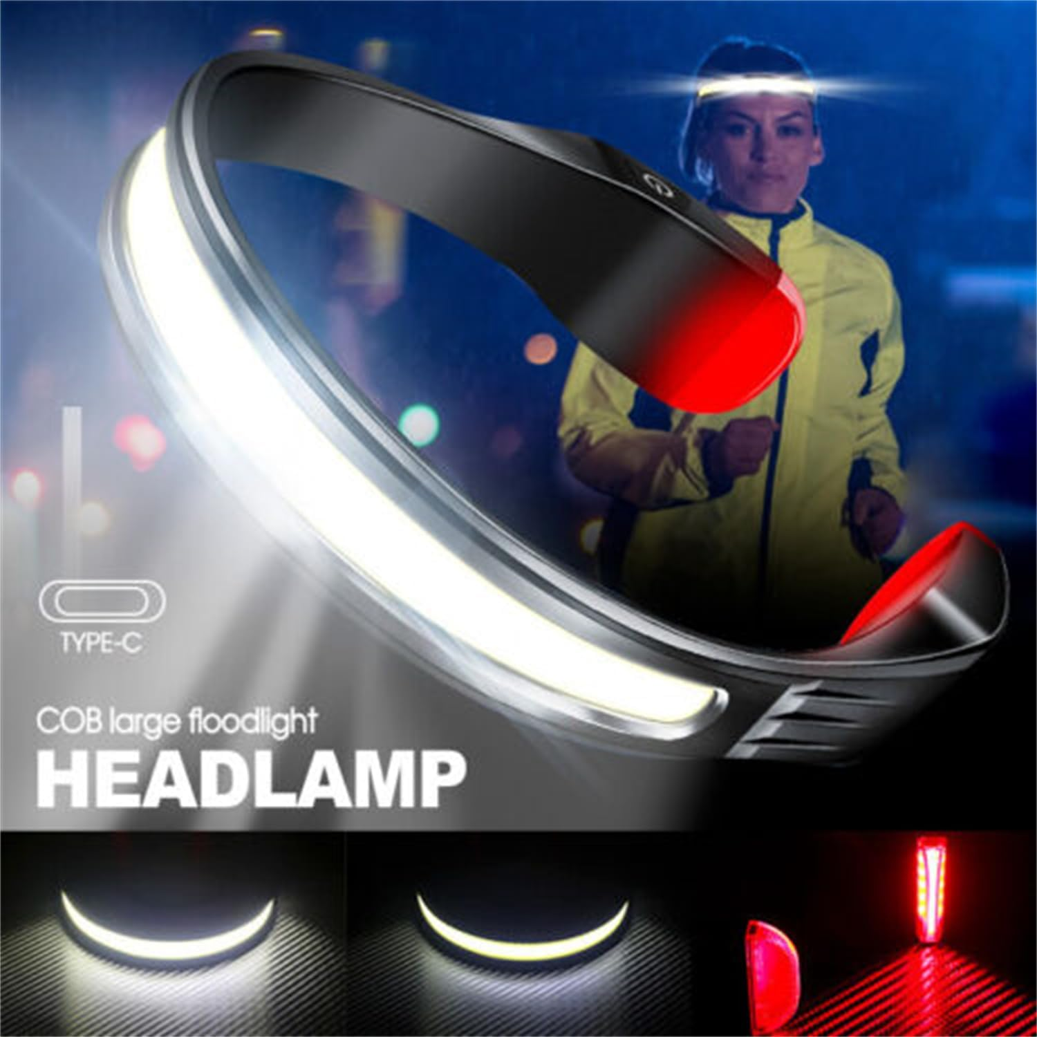 Leona Co 1000LM COB Headlamp Rechargeable Headlamps for Adults, IPX4 Waterproof Headlight Camping Accessories Gifts for Hiking Running Repairing Fishing Cycling image number 3