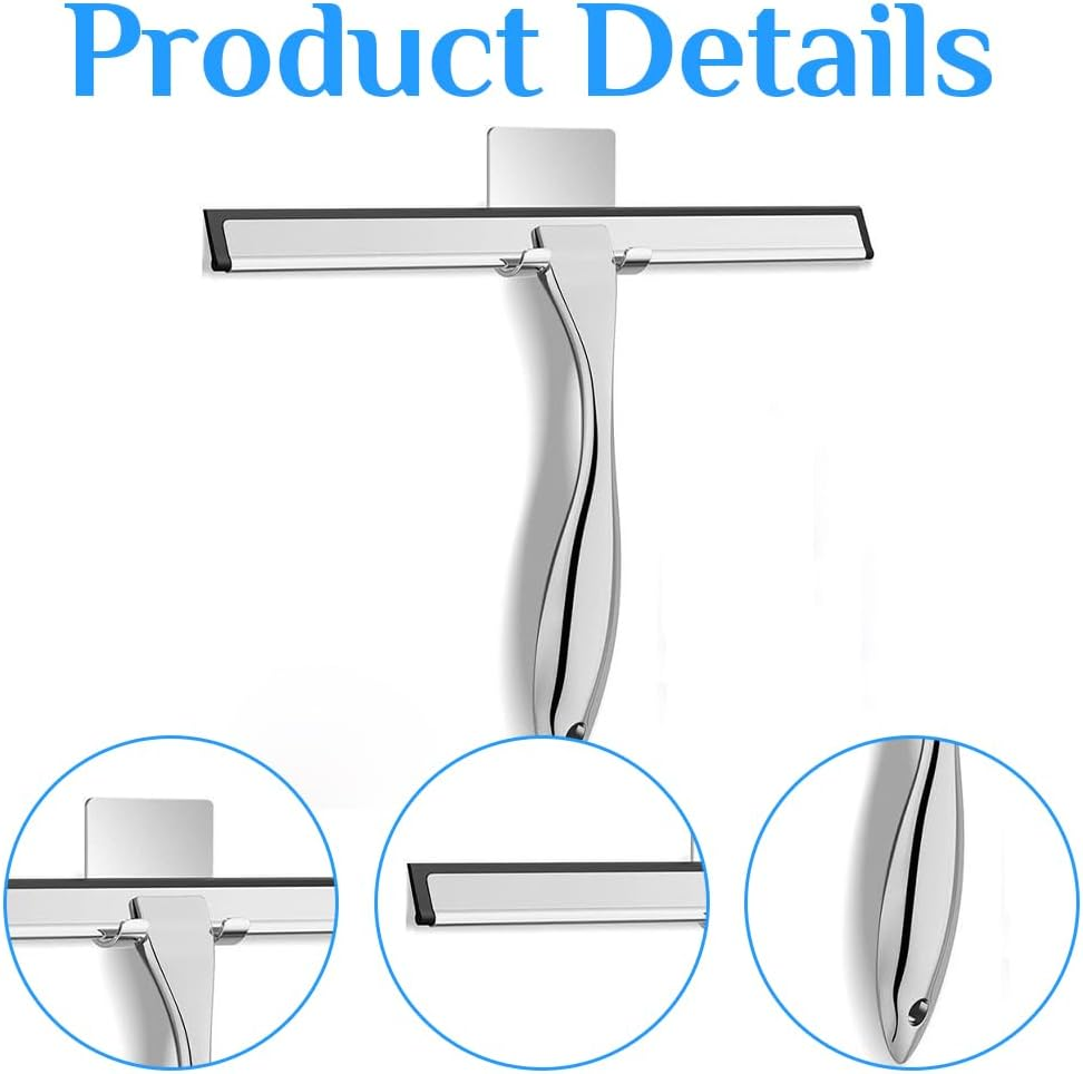 Stainless Steel Shower Squeegee,With Hook,12-Inch Shower Squeegee,All-Purpose Window Cleaner,Practical Cleaning Scraper,For Home Bathroom Kitchen image number 3