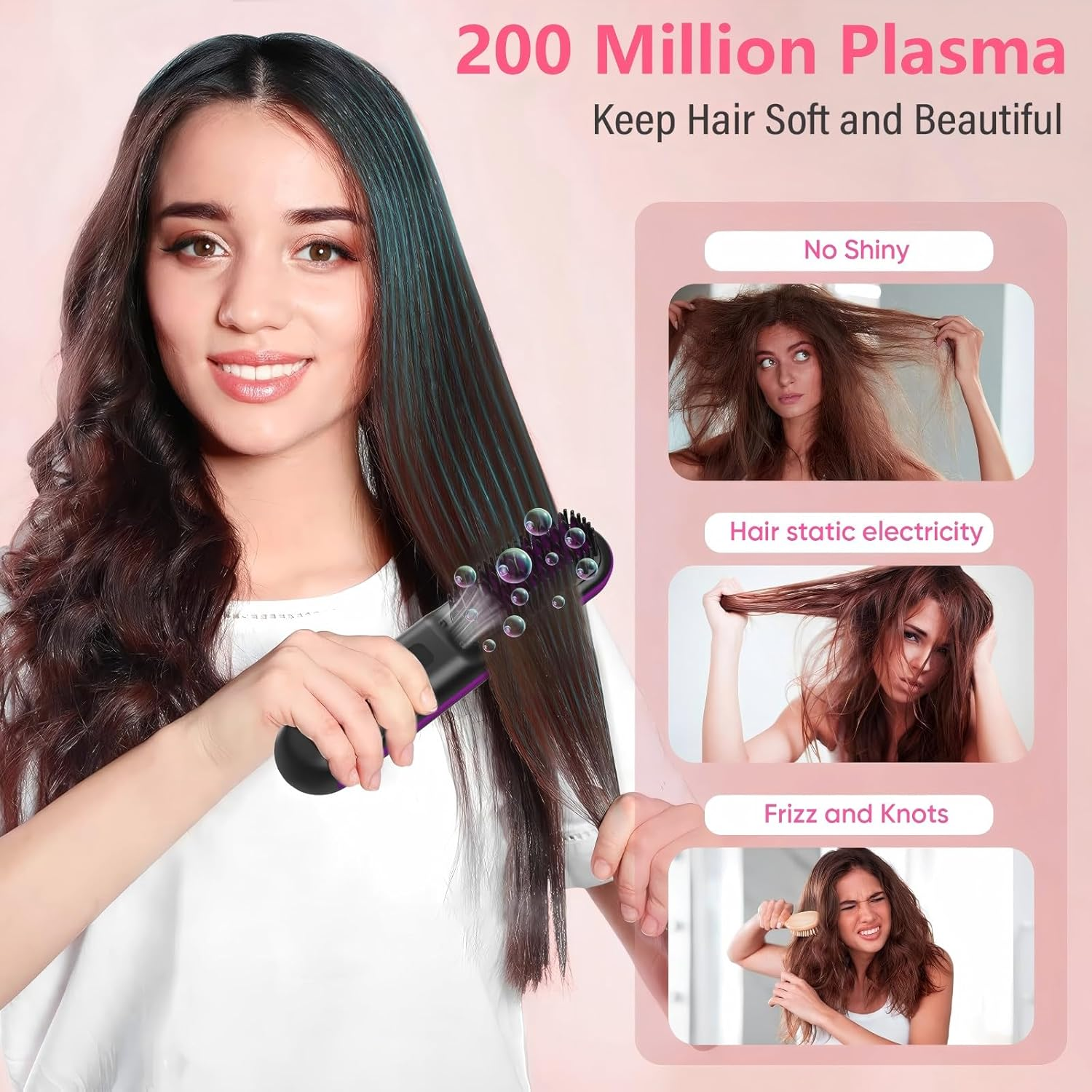 Cordless Hair Straightener Brush - Portable Straightening Comb for Travel Fast Heating USB-C Rechargeable, Smoother, Lightweight On-The-Go, Gift Styling Brush for Women, Mini Hair Straightener Comb image number 4