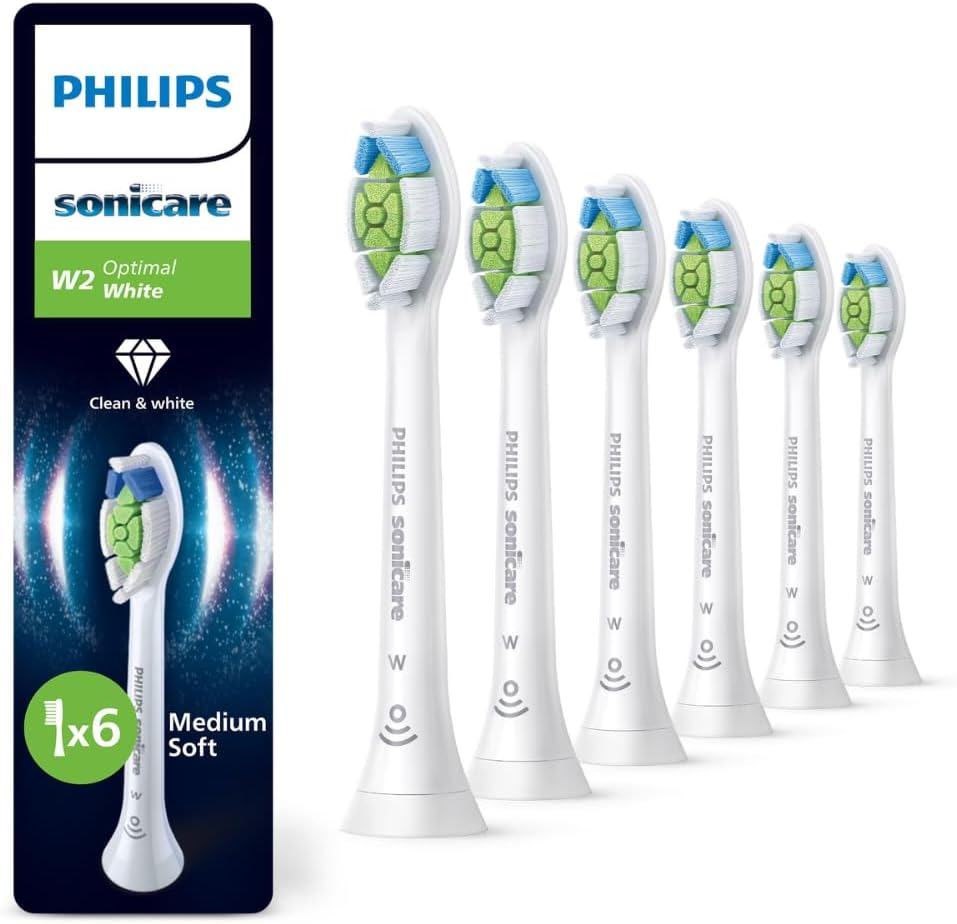 Philips Sonicare W2 Optimal White Standard Brush Heads, Click-On, Brushsync Enabled, White, 6 Pack, HX6066/67
