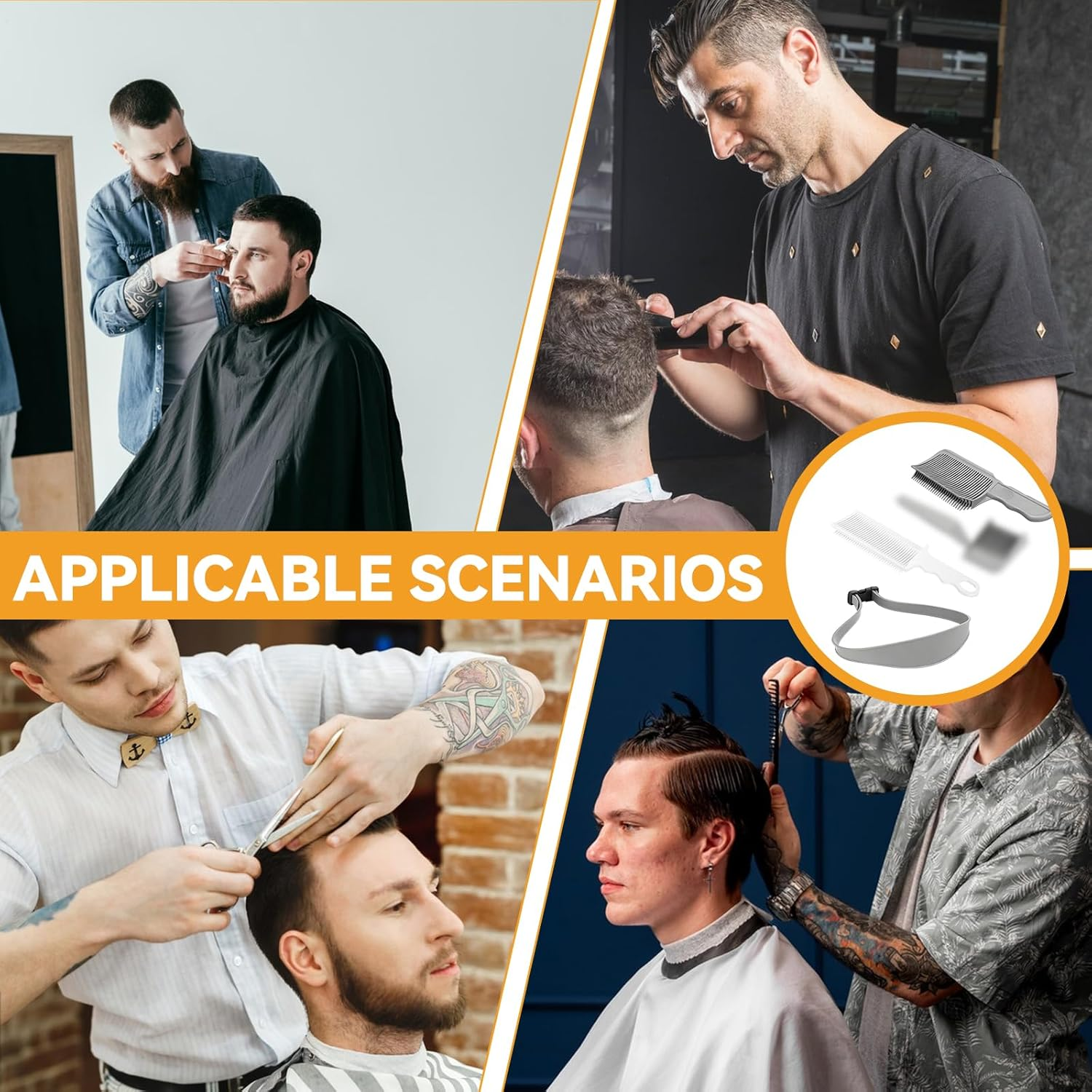 Set of 4 Hair Cutting Aid, Hair Cutting Comb for Men Set Hair Cutting Stencil Silicone Barber Comb Adjustable Hair Cutting Aid for Hair Cutting Yourself image number 3