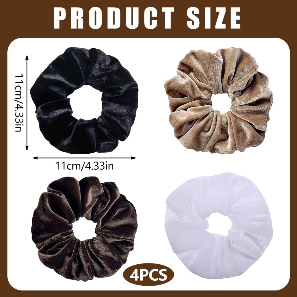Pack of 4 Women'S Hair Scrunchies Plain Velvet Hair Scrunchies Large Hair Bobbles for Thick Hair, Thick Elastic Hair Accessories, Soft Loops for Everyday, Office, Party image number 4