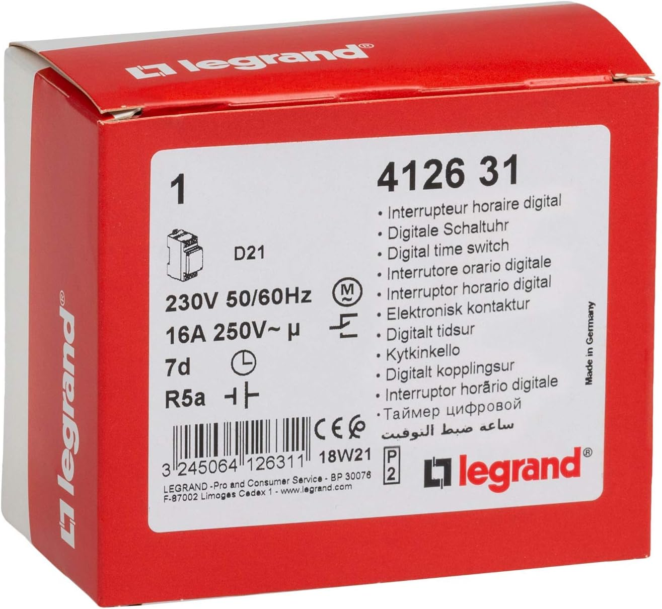 LEGRAND, Alpharex D21 412631 Digital Weekly Timer 1 Channel 2-Module with 56 Switching Programs for DIN Rail 230 V/50 Hz image number 1