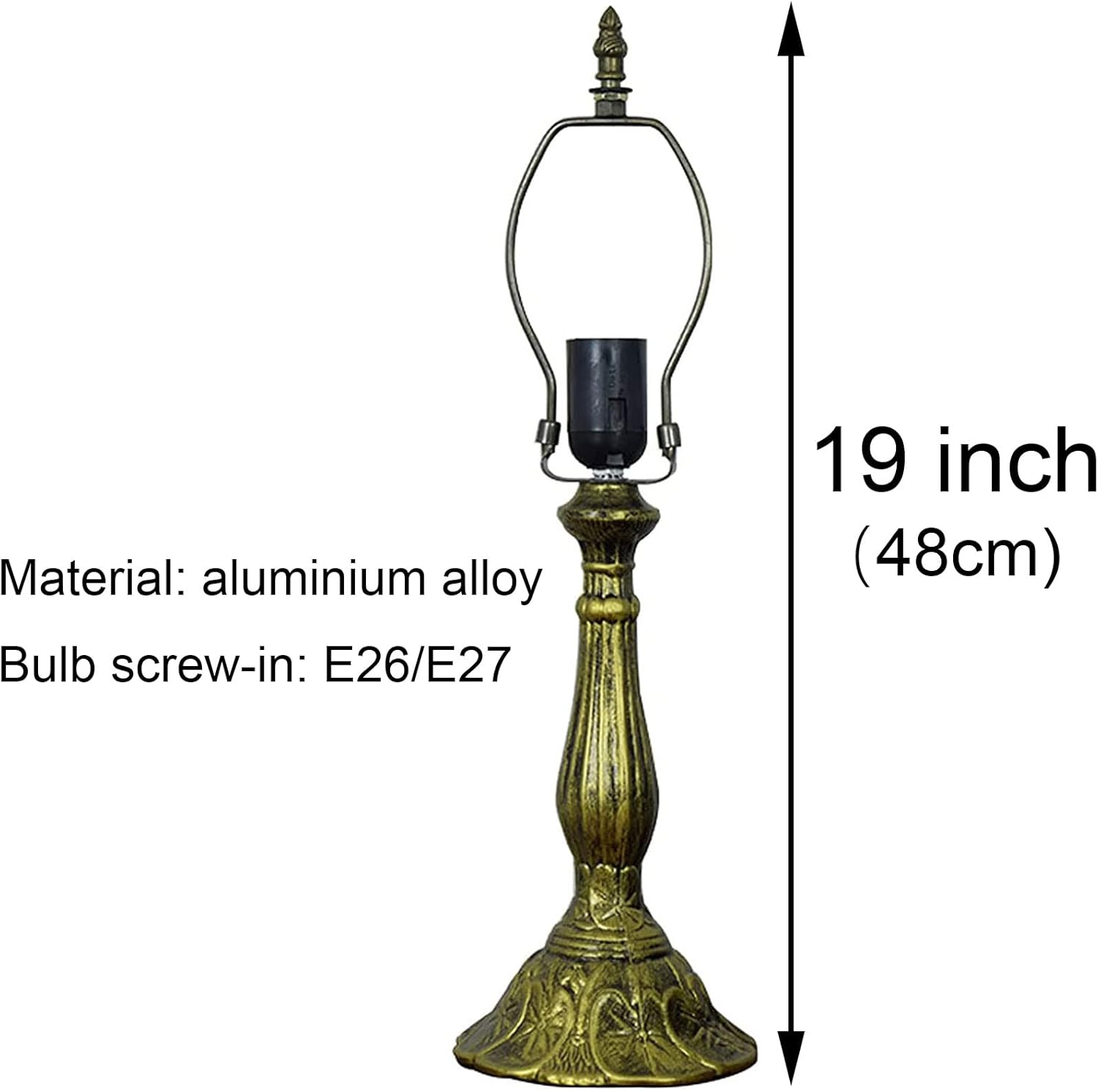 BOTOWI Replacement Tiffany Style Table Lamp Base Only, Vintage Aluminum Alloy Base Replacement for Tiffany Stained Glass Shades 12 Inch