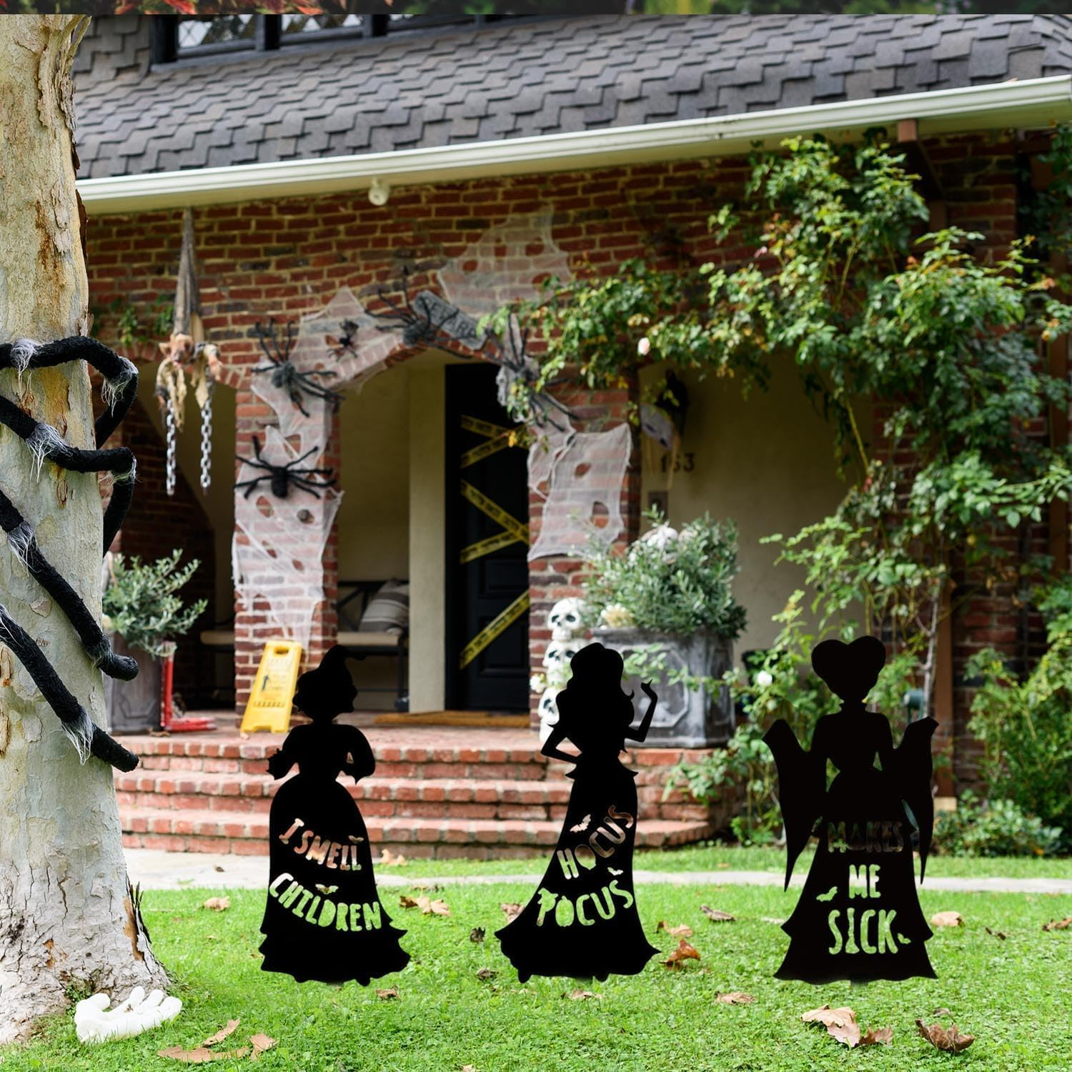 3 Pack Halloween Yard Sign Decoration, Halloween Silhouette Yard Signs with Stakes, Black Witches Silhouette Yard Signs with H-Stakes, outside Waterproof Yard Lawn Garden Sanderson Sisters Decor image number 2