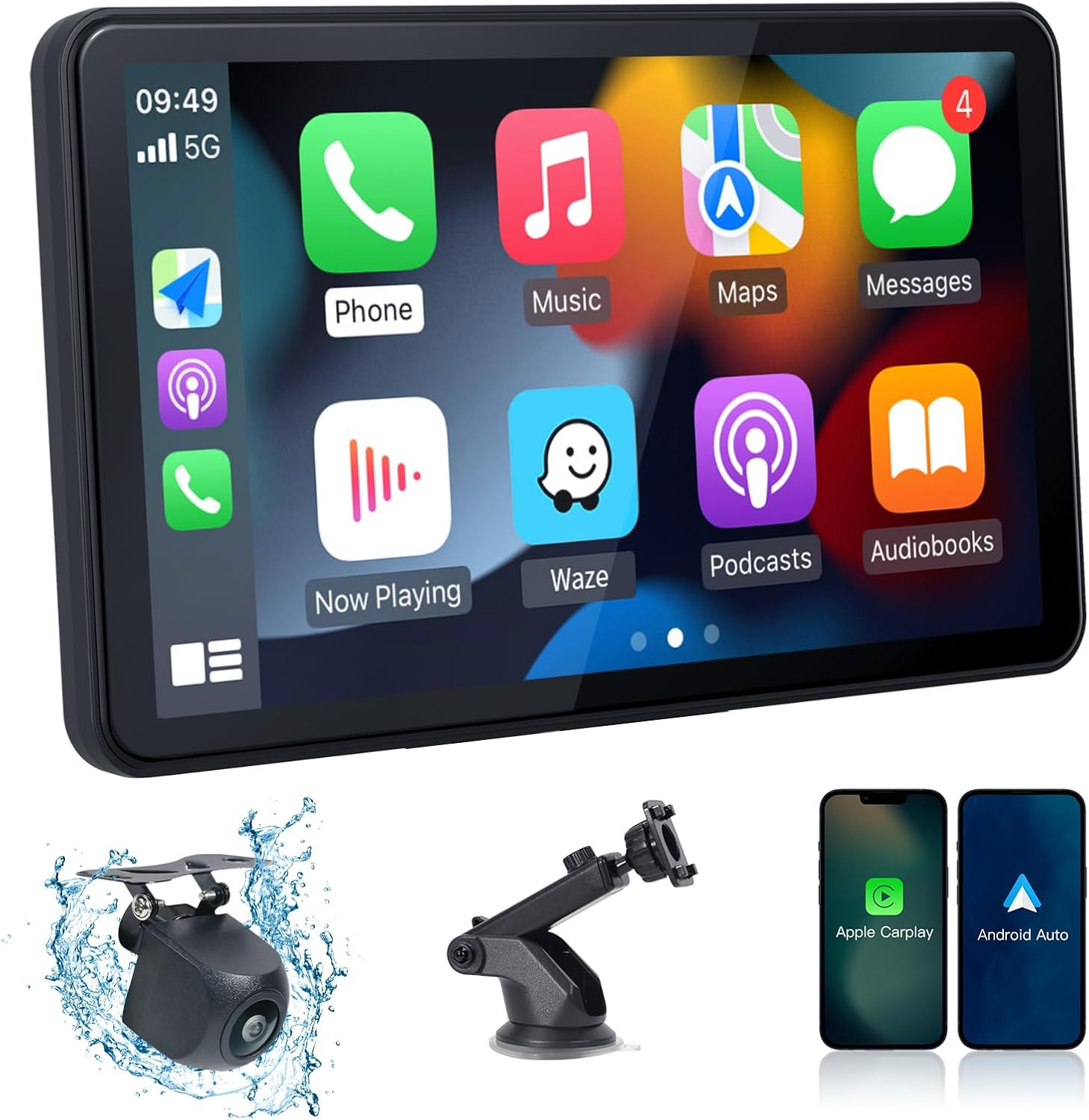 Carabc 7" Wireless Carplay & Wireless Android Auto Touch Screen Car Radio - Portable Dash Mount Adapter with GPS Navigation, Mirror Link FM Voice Control (7Inch-2)