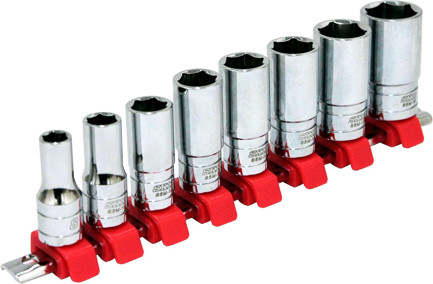 SK11 SHS308SD Semi-Deep Socket Set, 3/8 Inch (9.5 Mm) Drive: 0.39, 0.47, 0.47, 0.55, 0.55, 0.55, 0.75, 0.75 Inches (8, 10, 12, 13, 14, 15, 17, 19 Mm)