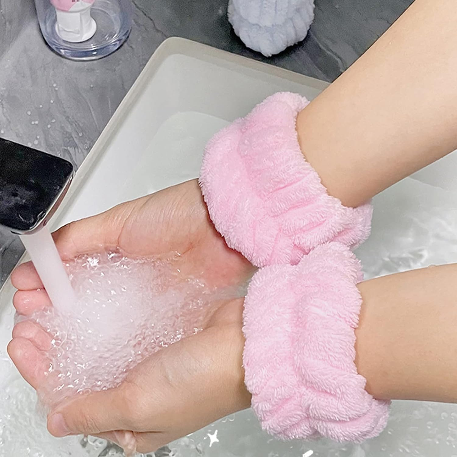 4 Pieces Coral Velvet Wash Tape, Microfibre Wrist Towel, Elastic Hair Band for Makeup, Face Washing, Shower, Yoga, Sports Wrist Wash Band image number 5