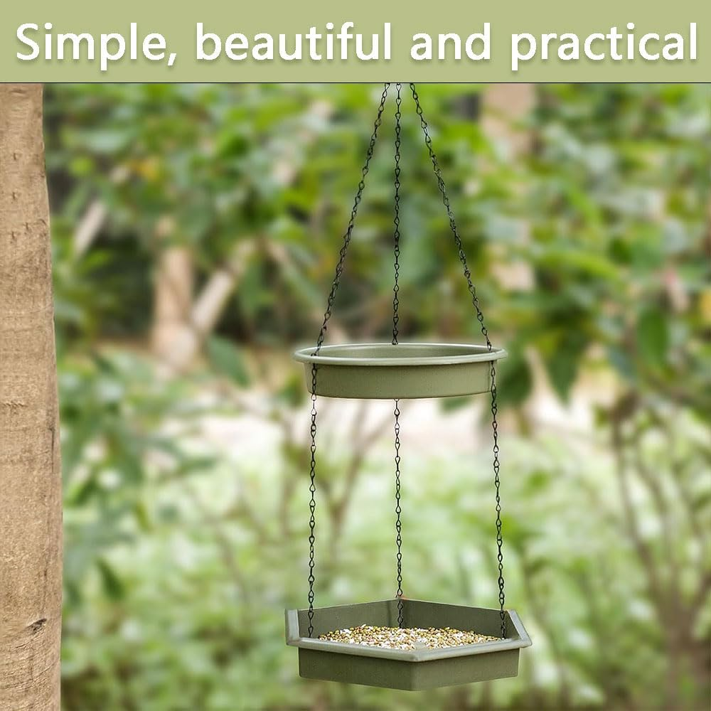 2-In-1 Hanging Bird Feeder & Bath | 12" Squirrel-Proof Tray with Drain Holes | Weatherproof PP for Outdoor Garden Decor,Hanging Bird Bath、Bird Feeder Tray image number 1