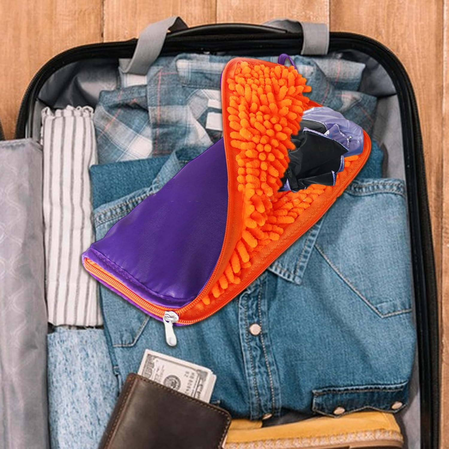 Waterproof Absorbent Umbrella Storage Bag | Folding Umbrella Cover Case Portable Zippered Closure Pouch for Commute Work School,Exquisite Wet Travel Umbrella Case,Strong Water Absorption Umbrella Case - Red image number 5