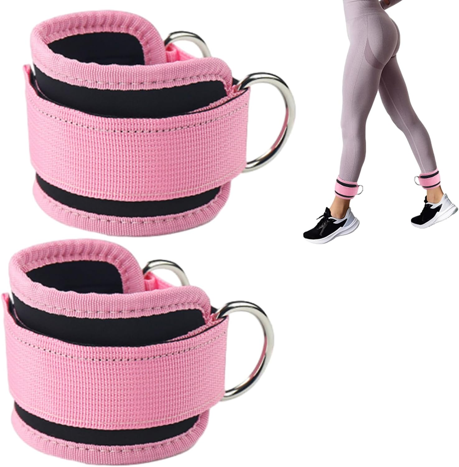 2Pack Ankle Straps for Cable Machine, Adjustable Gym Ankle Straps with Double D Ring,Gym Accessories, Suitable for Gym Gluteal Muscle Training, Leg Extension Training, Hip Abduction Training image number 2