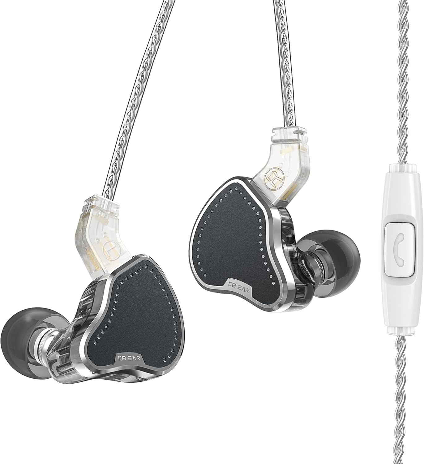 KB2208 Hifi In-Ear Monitor, High Performance DD Unit, Powerful Bass, In-Ear Headphones, Detachable Cable Design, 0.78 Mm, 2 Pin, for Musicians, Singers, Drummers (Silver, Microphone)