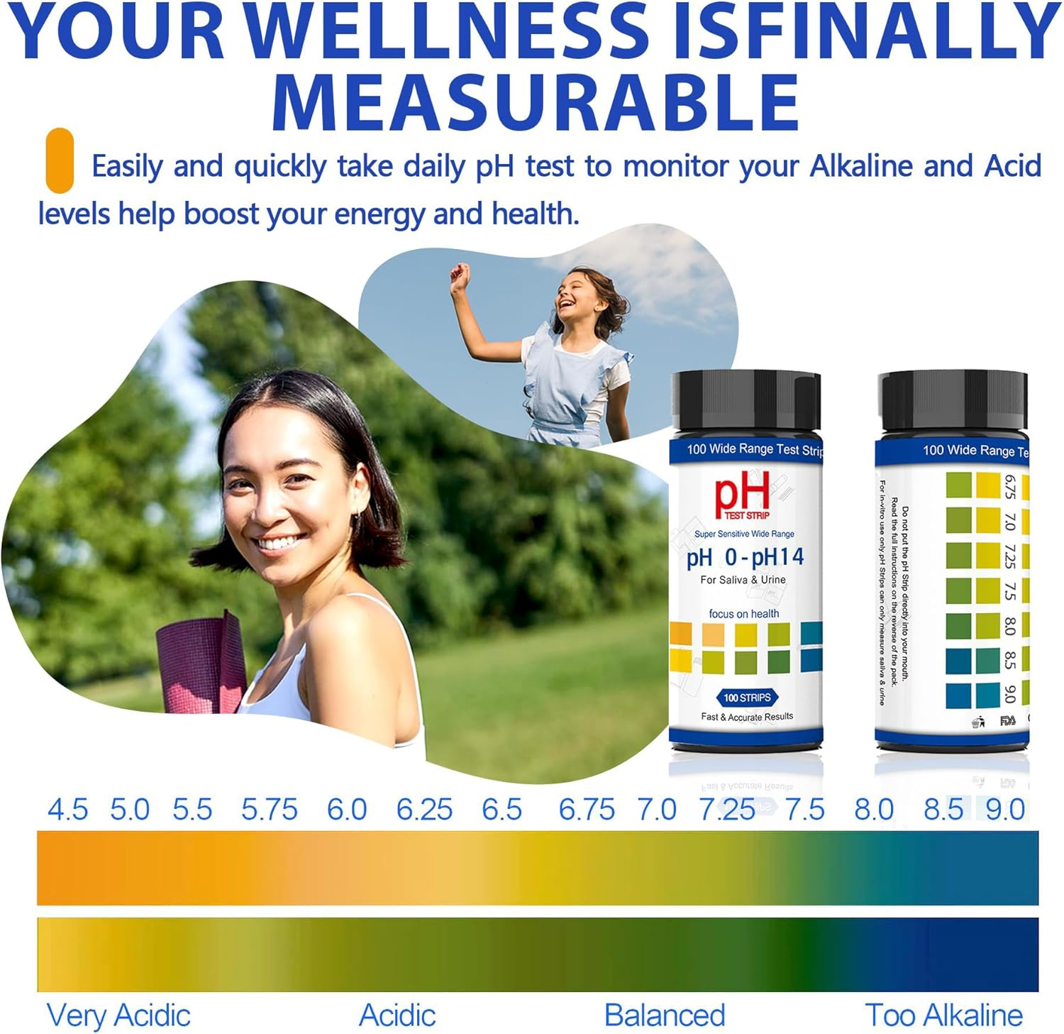 PH Test Strips 0-14, 100 Strips Universal Litmus Papers for Urine, Saliva, Water, Food - Accurate Results in Seconds, Alkaline & Acid Levels Testing image number 2